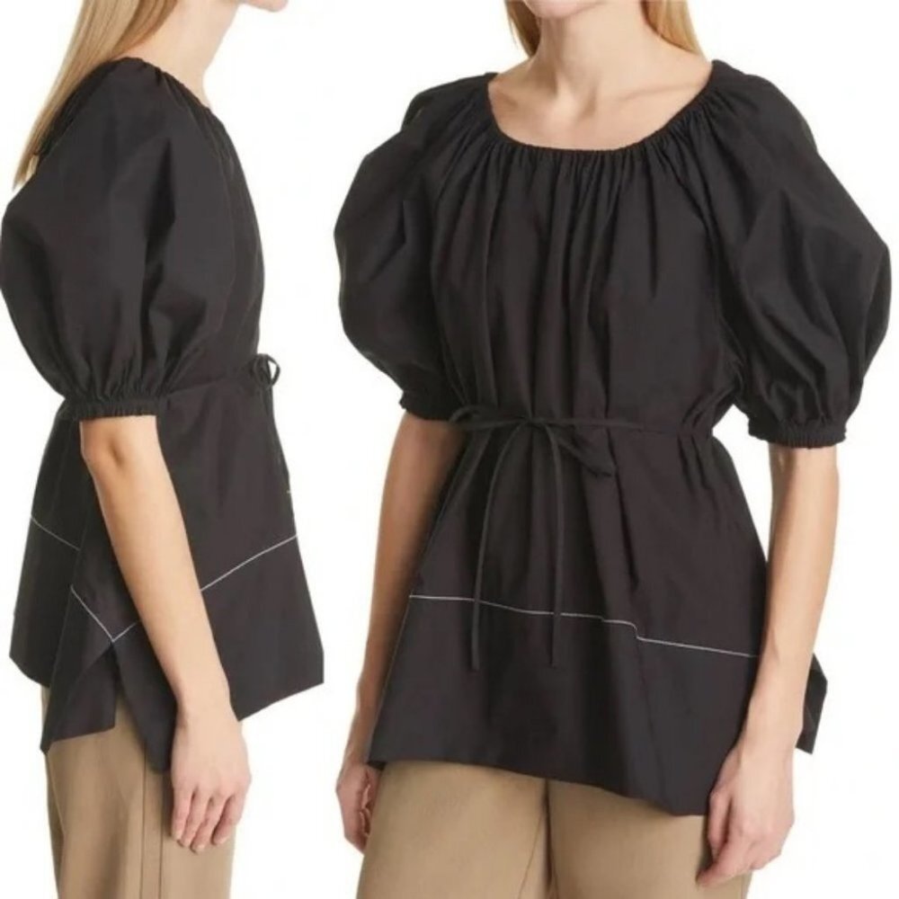 NEW Proenza Scouler Black Puff Sleeve Poplin Top Contrast Stitching Minimalist 4 - Picture 15 of 15